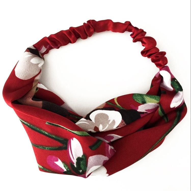 Floral Fabric Headdress Cross Elastic Headband Hair Accessory(Green)