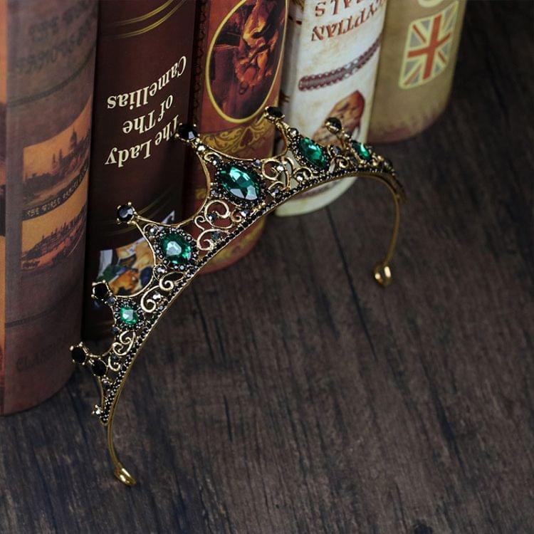 Vintage Small Baroque Green Crystal Tiaras Crowns for Women Girls Bride Wedding Hair Jewelry Accessories as show