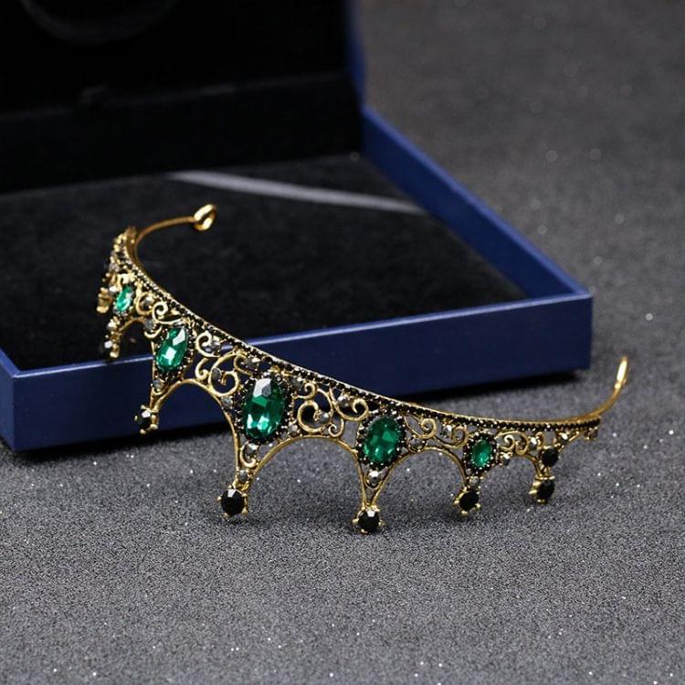 Vintage Small Baroque Green Crystal Tiaras Crowns for Women Girls Bride Wedding Hair Jewelry Accessories as show