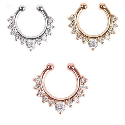 3PCS Alloy Hoop Nose Ring Nose Fake Piercing Septum Jewelry(Rose Gold)
