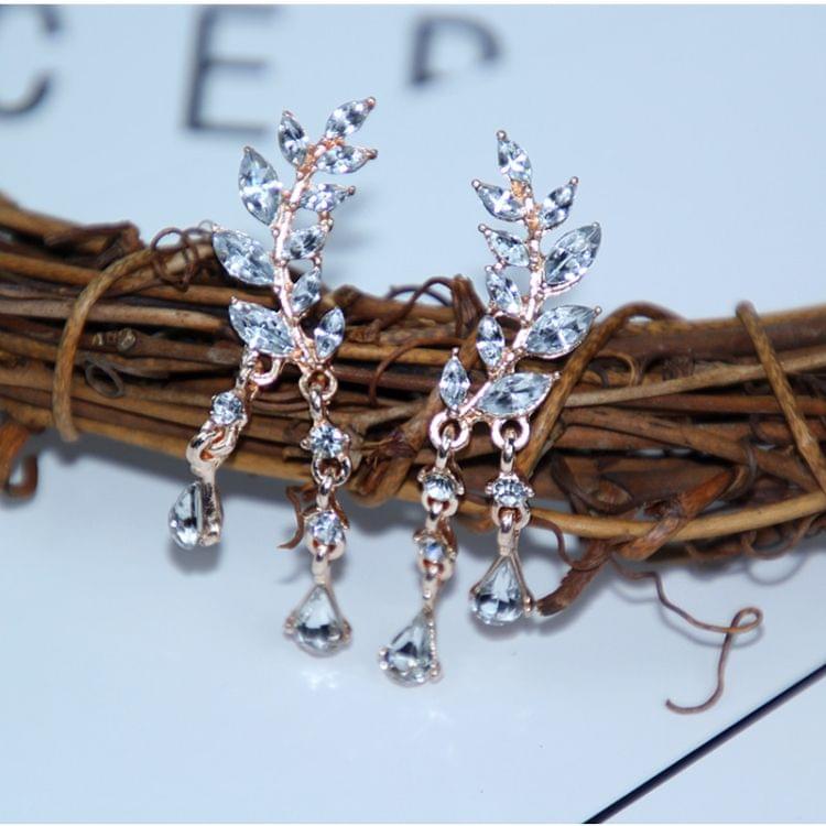 Women Crystal Leaf fringed Earrings silver