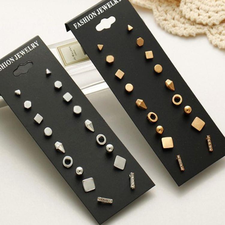 9 Pair Sets Assorted Multiple Stud Earrings Jewelry Set With Card For Women And Girls(Gold)