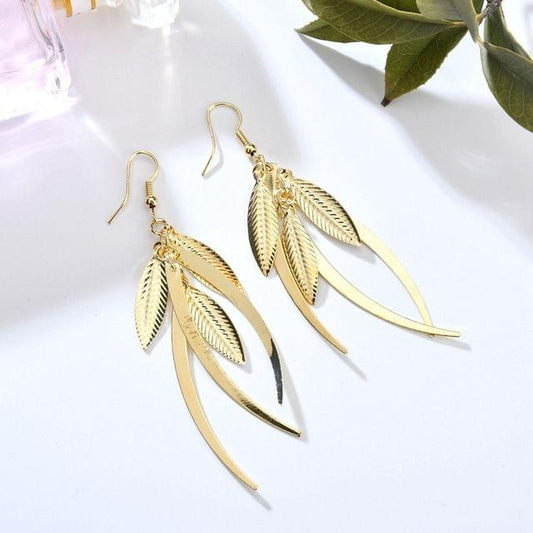 Women Long Leaf Tassel Earring(Gold)