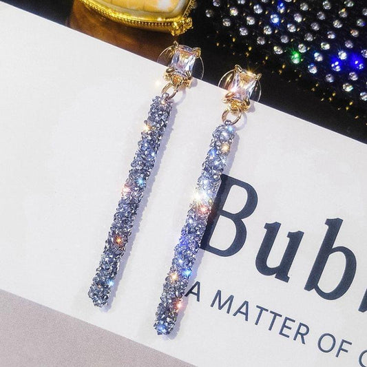 Fashion Long Tassel Crystal Earrings for Women(Silver)