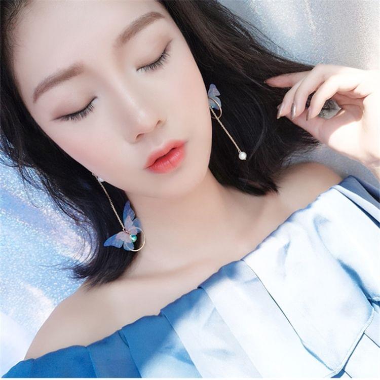 Vintage Asymmetric Butterfly Imitation Pearl Round Long Earrings