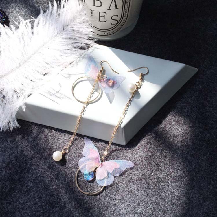 Vintage Asymmetric Butterfly Imitation Pearl Round Long Earrings