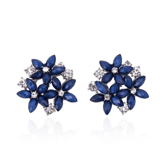Fashion Zircon Rhinestone 3 Flower Stud Earrings for Women Jewelry, Metal Color:blue