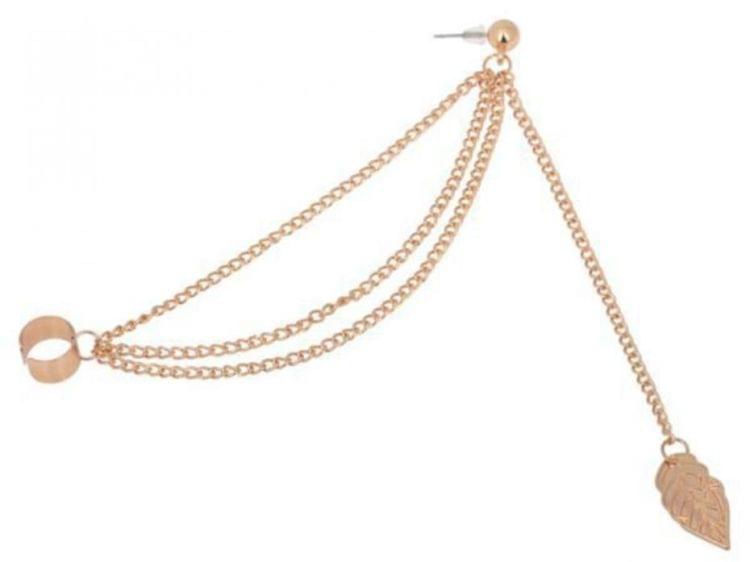 Women  Leaf Chain Tassel Earrings, Metallic Gold And Silver Jewelry Earrings Ear Clip(Gold)