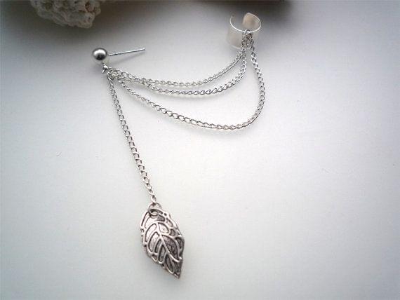Women  Leaf Chain Tassel Earrings, Metallic Gold And Silver Jewelry Earrings Ear Clip(Gold)