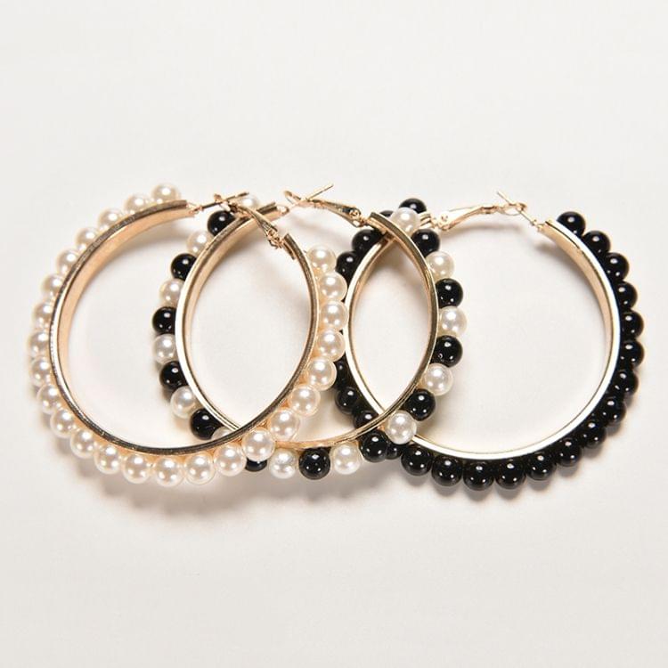 1 Pair Girls Hoop Pearl Earring With Big Circle(Black)