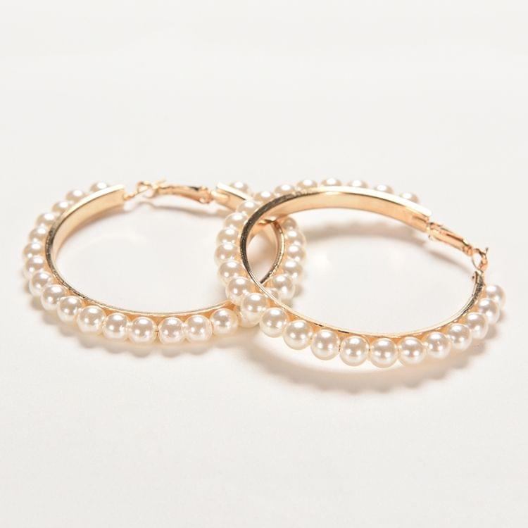 1 Pair Girls Hoop Pearl Earring With Big Circle(Black)
