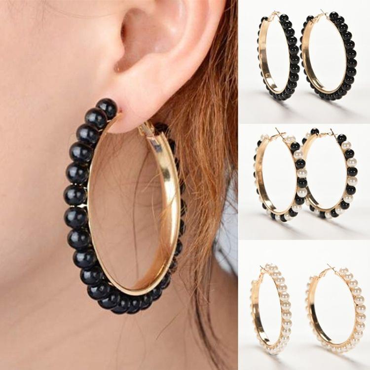 1 Pair Girls Hoop Pearl Earring With Big Circle(Black)