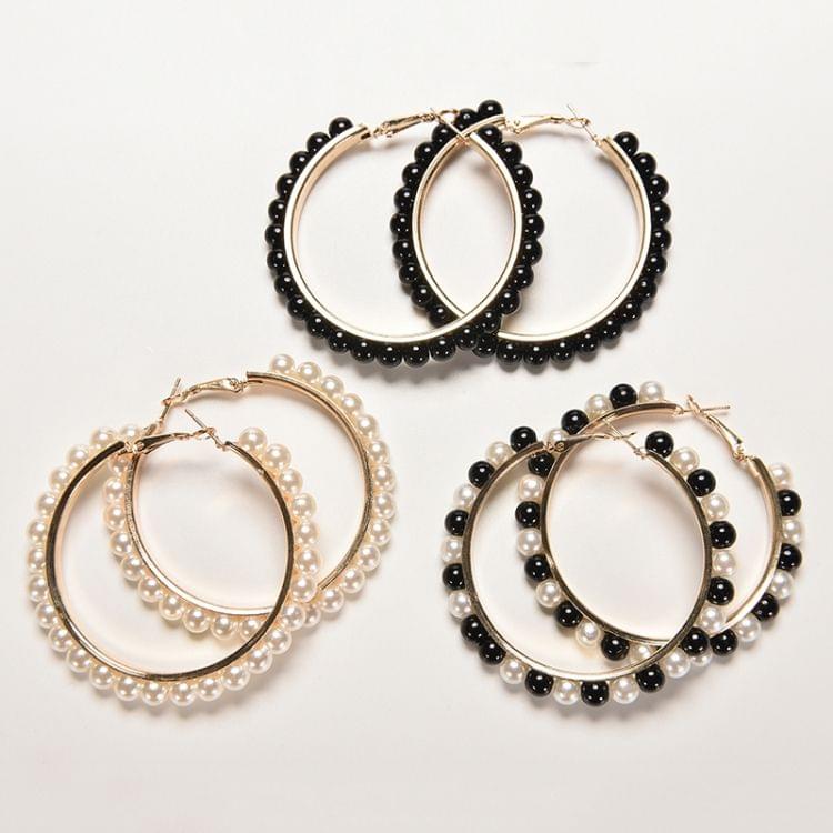 1 Pair Girls Hoop Pearl Earring With Big Circle(Black)
