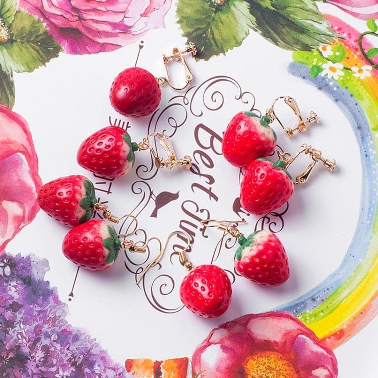 Created Sweet Acrylic Strawberry Shape Women Earrings(Deep Red Clip Earring)