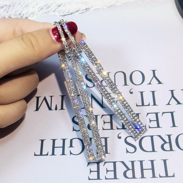 Fashion Long Geometric Drop Earrings Luxury Gold Silver Color Rectangle Rhinestone Earring(Silver)