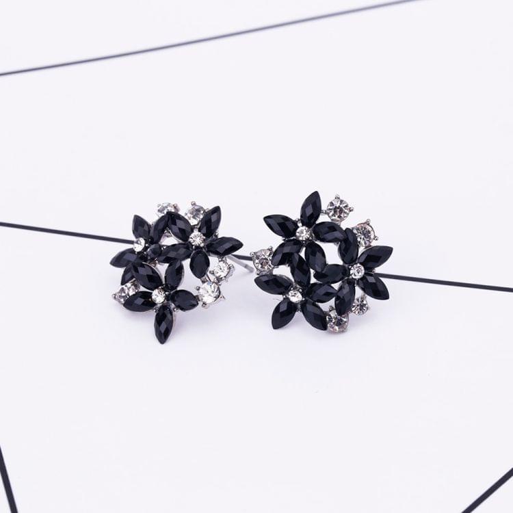 Fashion Zircon Rhinestone 3 Flower Stud Earrings for Women Jewelry, Metal Color:black