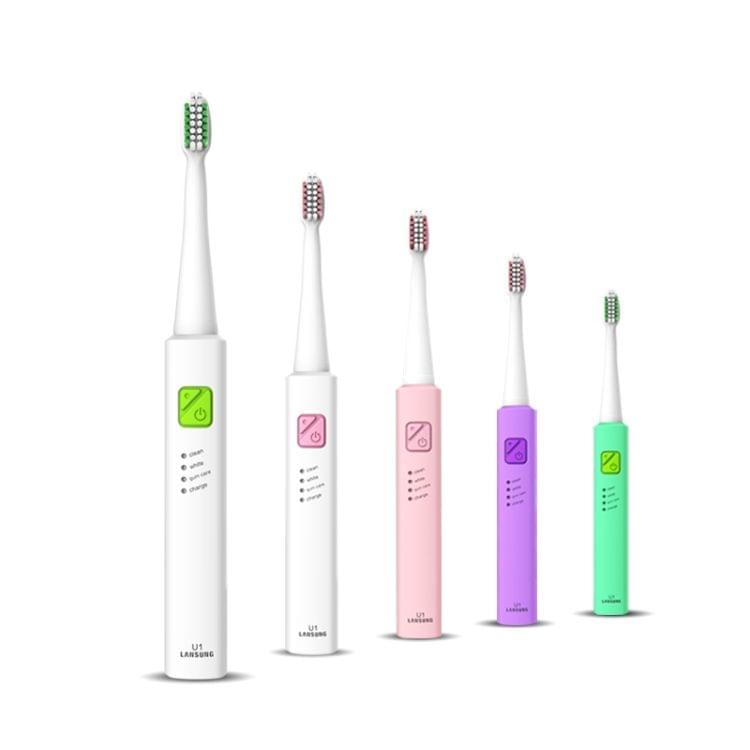 Lansung Rechargeable Sonic Electric Toothbrush Ultrasonic Whitening Teeth Vibrator with 4 Brush Heads(Green)