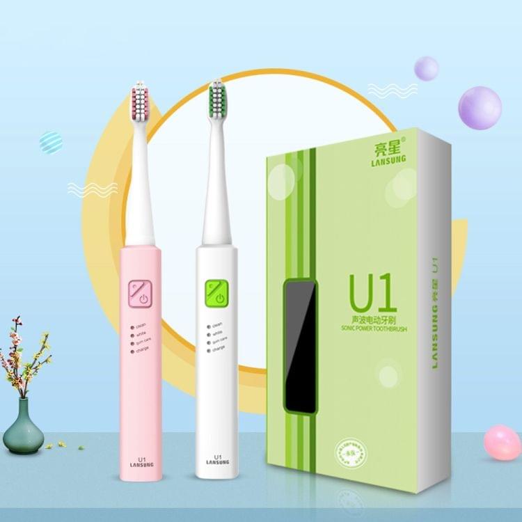 Lansung Rechargeable Sonic Electric Toothbrush Ultrasonic Whitening Teeth Vibrator with 4 Brush Heads(Green)