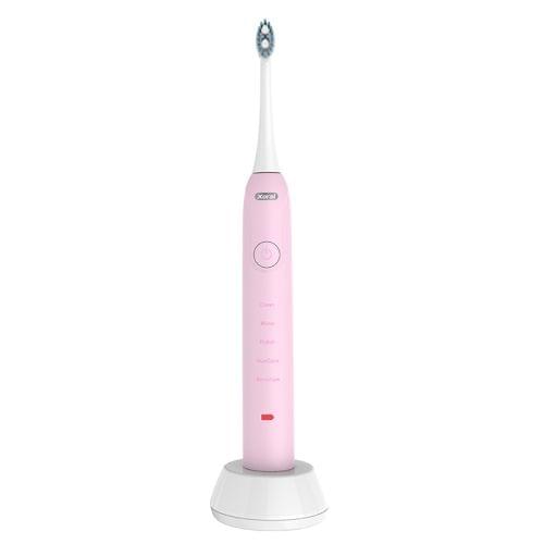 Ultrasonic Waterproof Smart Timer Wireless Inductive Charging Toothbrush (Pink)
