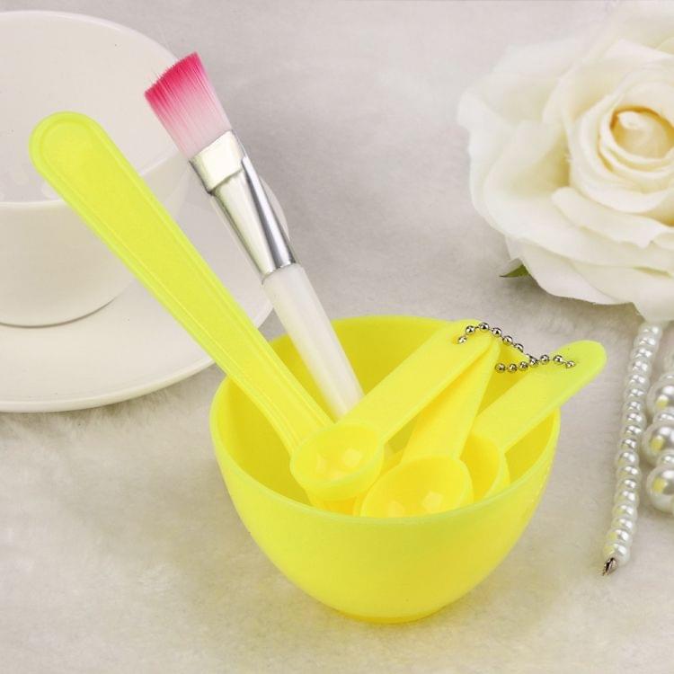4 in 1 DIY Facial Mask Mixing Bowl Brush Spoon Stick Brush Face Care Set Women Facial Beauty Professional Kits Tools(Light Yellow)