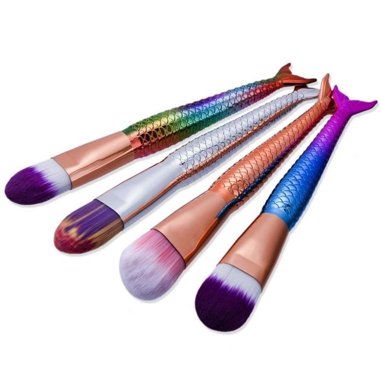Mermaid Style Plastic Handle Makeup Brush Cosmetic Foundation Cream Powder Blush Makeup Tool(Silver)