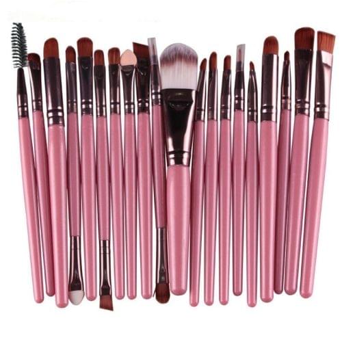 20 in 1 Plastic Handle Soft Head Foundation Eye Lip Multi-function Brush Makeup Tools(Pink+Coffee)