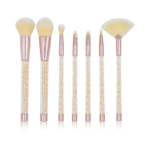 7 in 1 Clear Crystal Sequined Orange Diamond Handle and Yellow Brush Multi-functional Makeup Brush