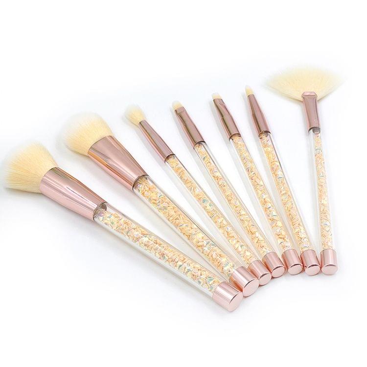 7 in 1 Clear Crystal Sequined Orange Diamond Handle and Yellow Brush Multi-functional Makeup Brush