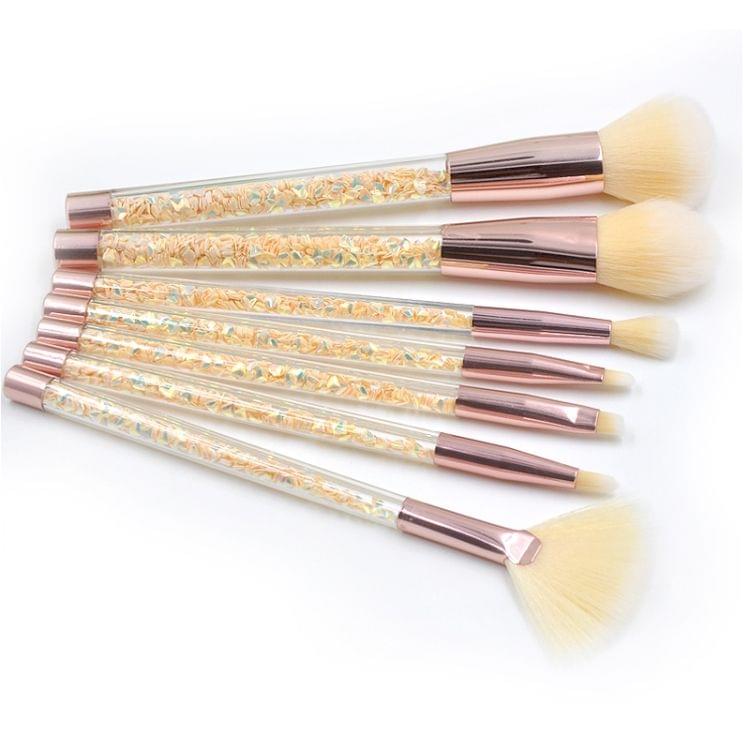 7 in 1 Clear Crystal Sequined Orange Diamond Handle and Yellow Brush Multi-functional Makeup Brush