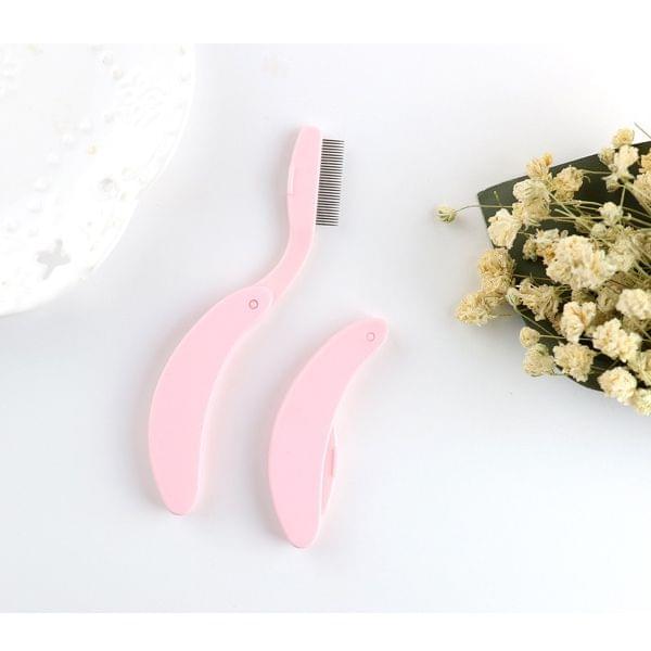 Folding Eyelash Comb Lash Separator Mascara Lift Curl Metal Brush Makeup Tool(Pink)