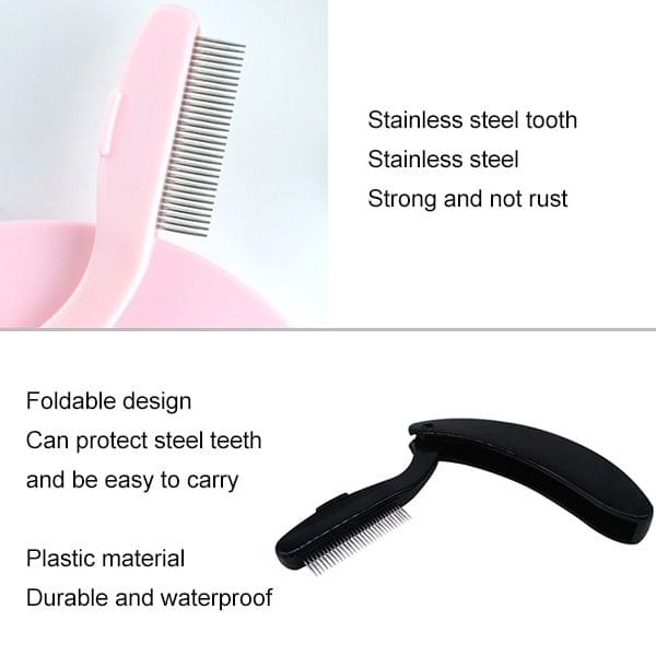 Folding Eyelash Comb Lash Separator Mascara Lift Curl Metal Brush Makeup Tool(Pink)