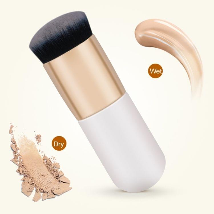Short Wooden Handle Large Round Head Buffer Foundation Powder Makeup Brushes Plump Round Brush Makeup BB Cream Tools(White)
