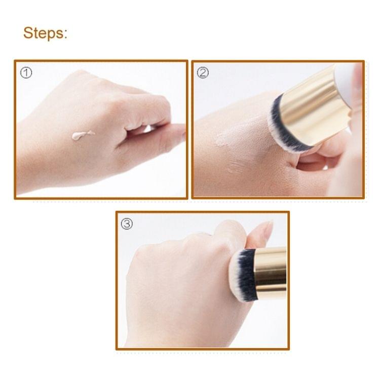 Short Wooden Handle Large Round Head Buffer Foundation Powder Makeup Brushes Plump Round Brush Makeup BB Cream Tools(White)