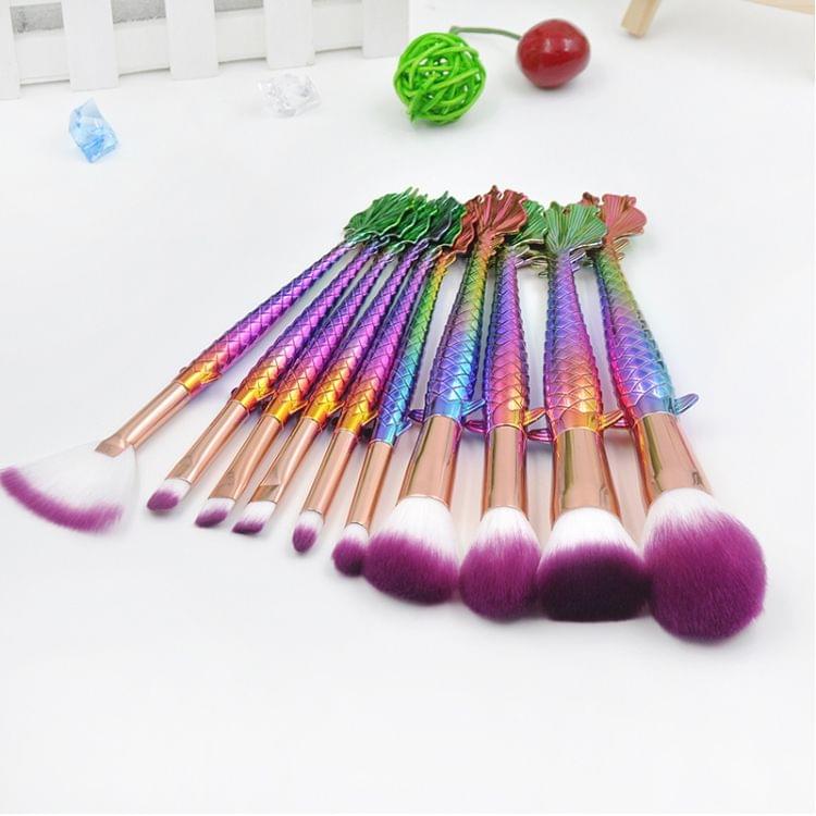10 in 1 Lucky Mermaid Tail Handle Multi-functional Makeup Brush, Purple Brush
