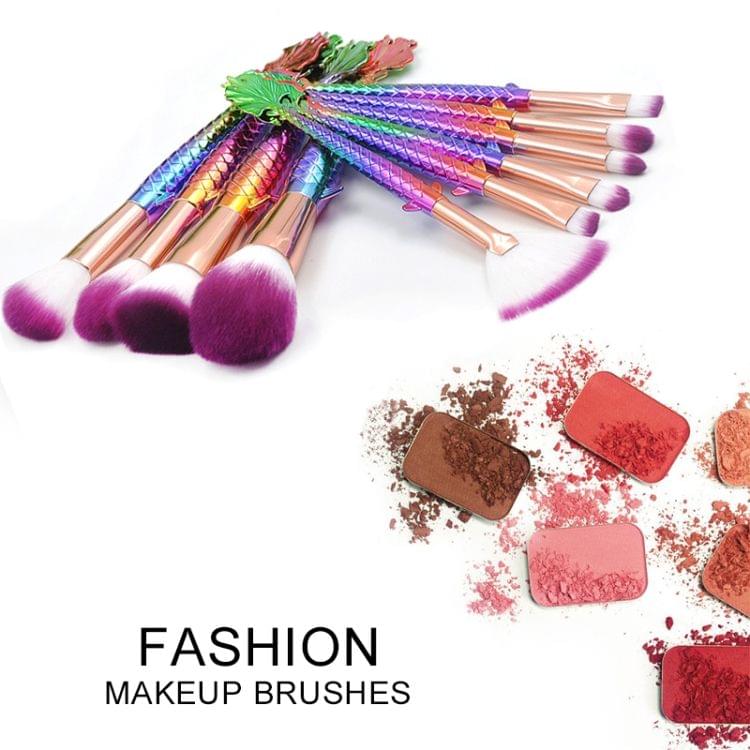10 in 1 Lucky Mermaid Tail Handle Multi-functional Makeup Brush, Purple Brush