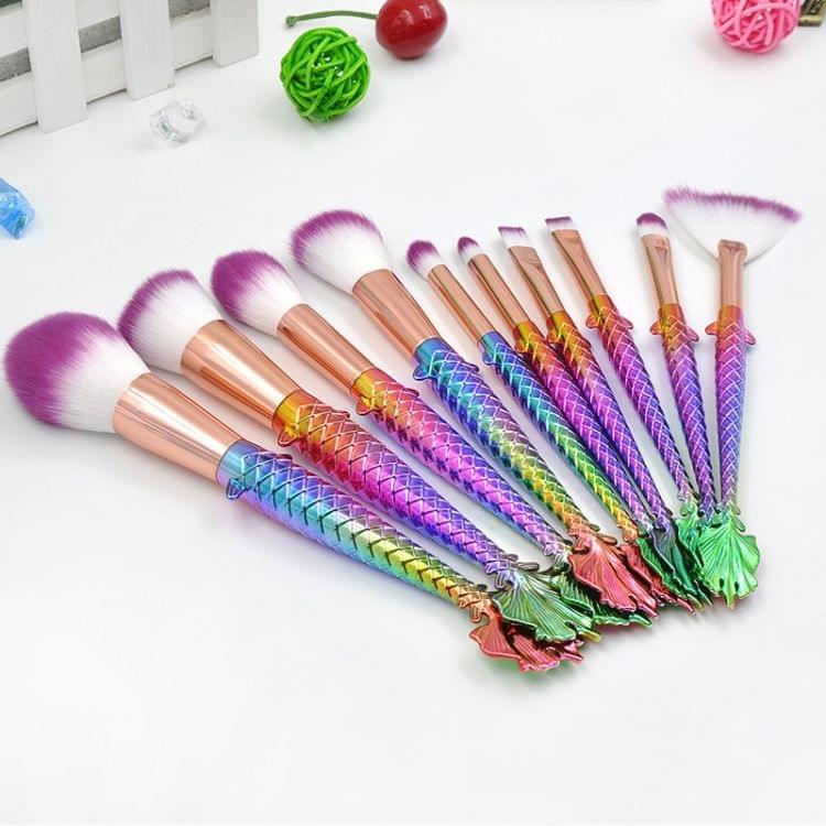 10 in 1 Lucky Mermaid Tail Handle Multi-functional Makeup Brush, Purple Brush