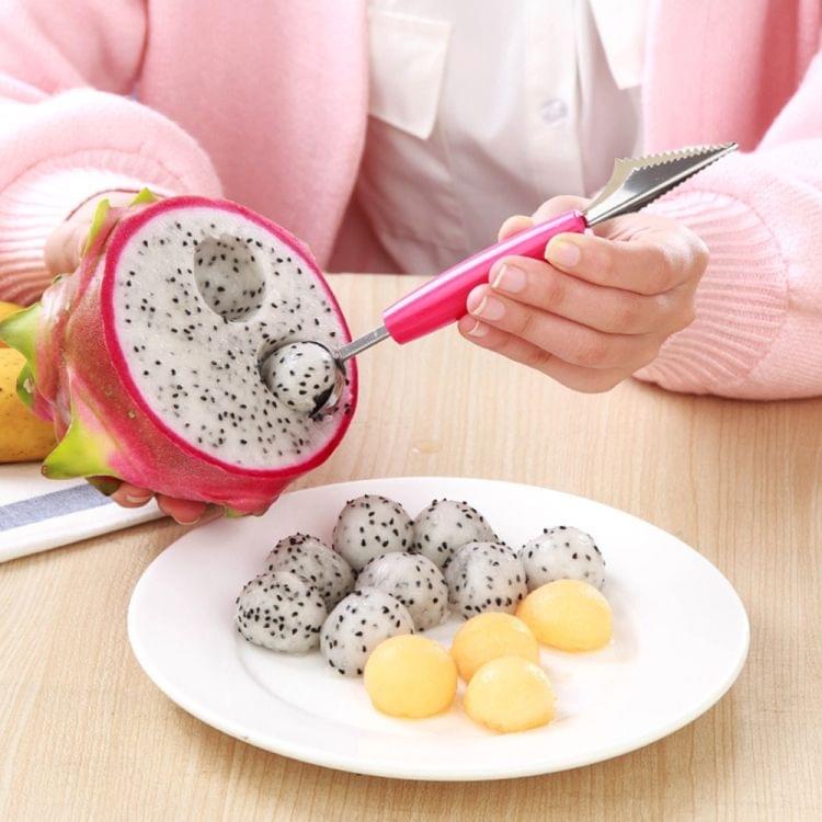 2 in 1 Dual-head Fruit Ball Carving Knife Fruit Waterlemon Scoop Melon Digger Fruit Ice Cream Platter Spoon(Green)