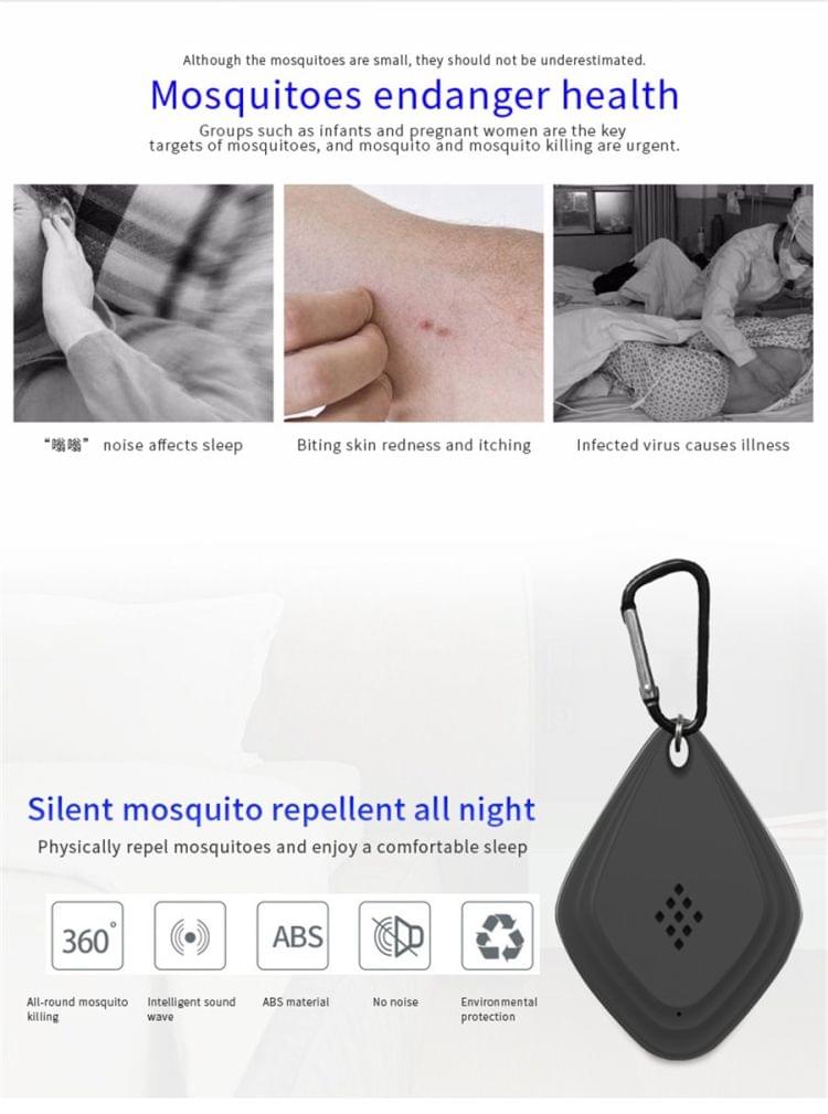 Outdoor Mosquito Repellent Portable Ultrasonic Insect Repellent Insecticide USB Charging Intelligent Frequency Conversion(Black)