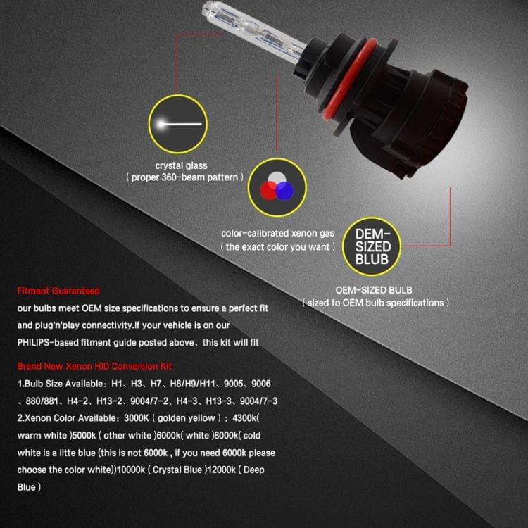 55W 9004/9007/HB1/HB5 6000K HID Xenon Conversion Kit with High Intensity Discharge Slim Ballast, White