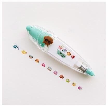 12 PCS Kawaii Animals Press Type Decorative Correction Tape Diary Stationery(Dark Green Owl)