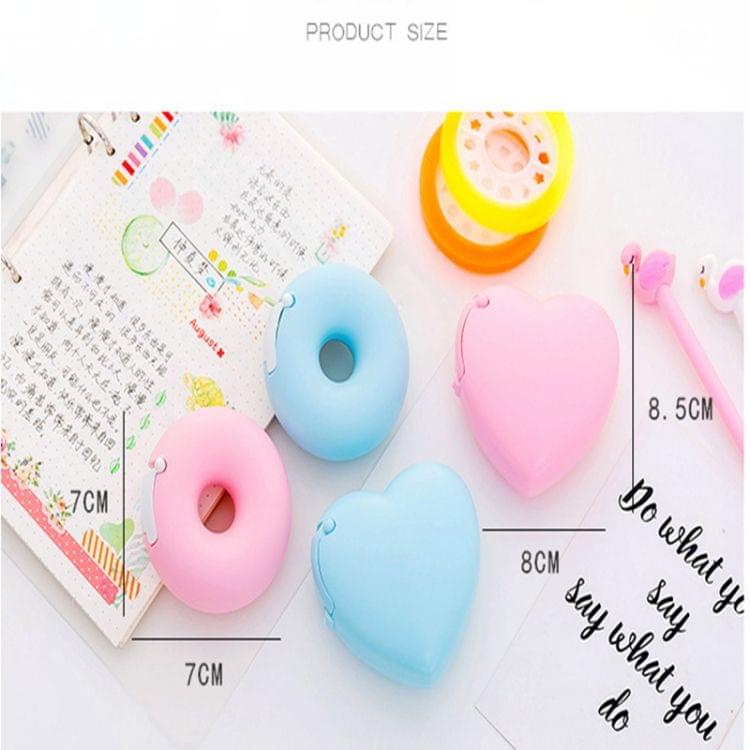 Cute Heart Shape Plastic Tape Dispenser Creative Donut Decorative Tape Cutter Kids Office School Supplies(Pink Donut)