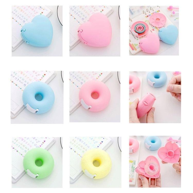 Cute Heart Shape Plastic Tape Dispenser Creative Donut Decorative Tape Cutter Kids Office School Supplies(Pink Donut)