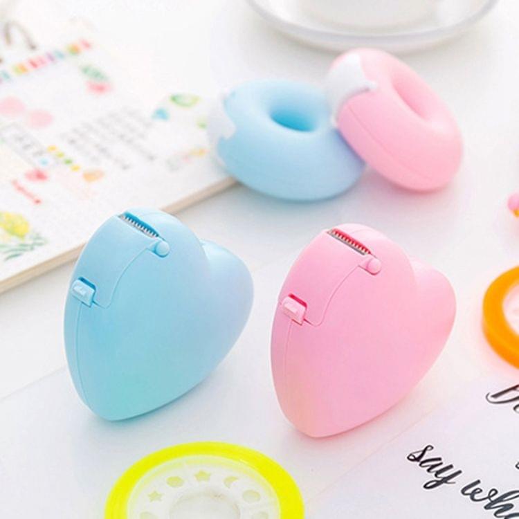 Cute Heart Shape Plastic Tape Dispenser Creative Donut Decorative Tape Cutter Kids Office School Supplies(Pink Donut)