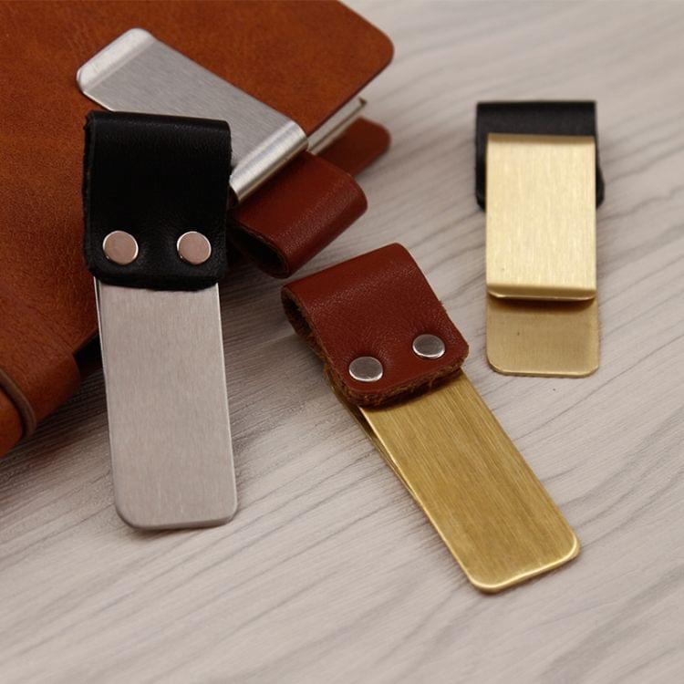 Metal Leather Pen Holder Stainless Steel Pencil Clip Notebook Pen Holder(Silver-Black)