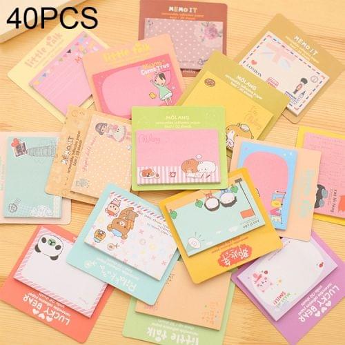 40 PCS Cartoon Print Self Adhesive Memo Pad N-times Sticky Notes Post It Bookmark School Office Supply, Random Color Delivery