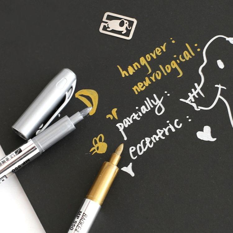 2 PCS DIY Metal Waterproof Permanent Paint Marker Pens Sharpie Student Supplies(Silver)