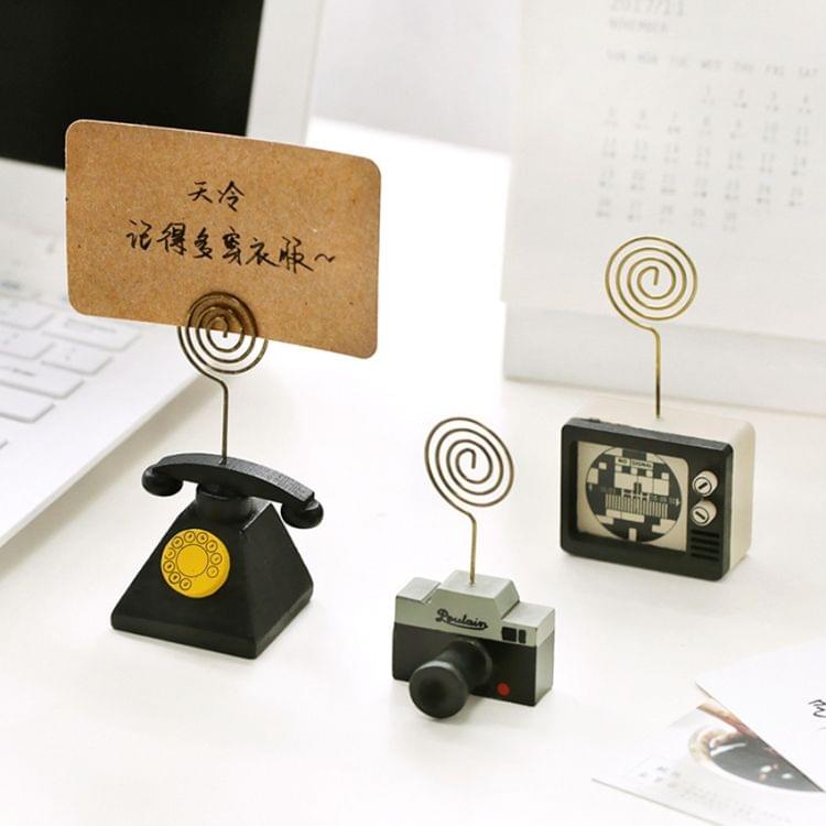2 PCS Wooden Cartoon Card Stock Notes Folder Photo Clip Card Message Clip Office Supplies Information Clip, Type:Alarm clock