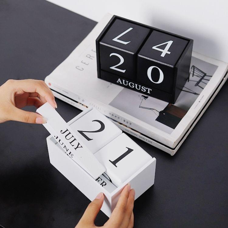 Wooden Calendar Creative Home Decoration Ornaments Living Room Desktop(White)