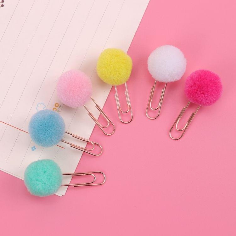 10 PCS Cute Hairball Rose Gold Clips Paper Clip Fashion Business Lady Style Office Stationery