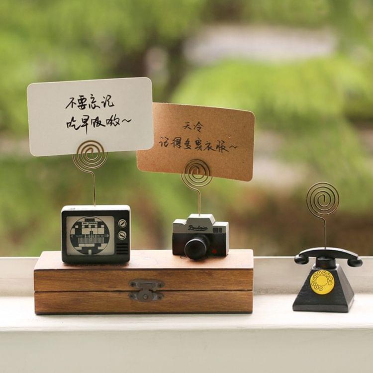 2 PCS Wooden Cartoon Card Stock Notes Folder Photo Clip Card Message Clip Office Supplies Information Clip, Type:TV